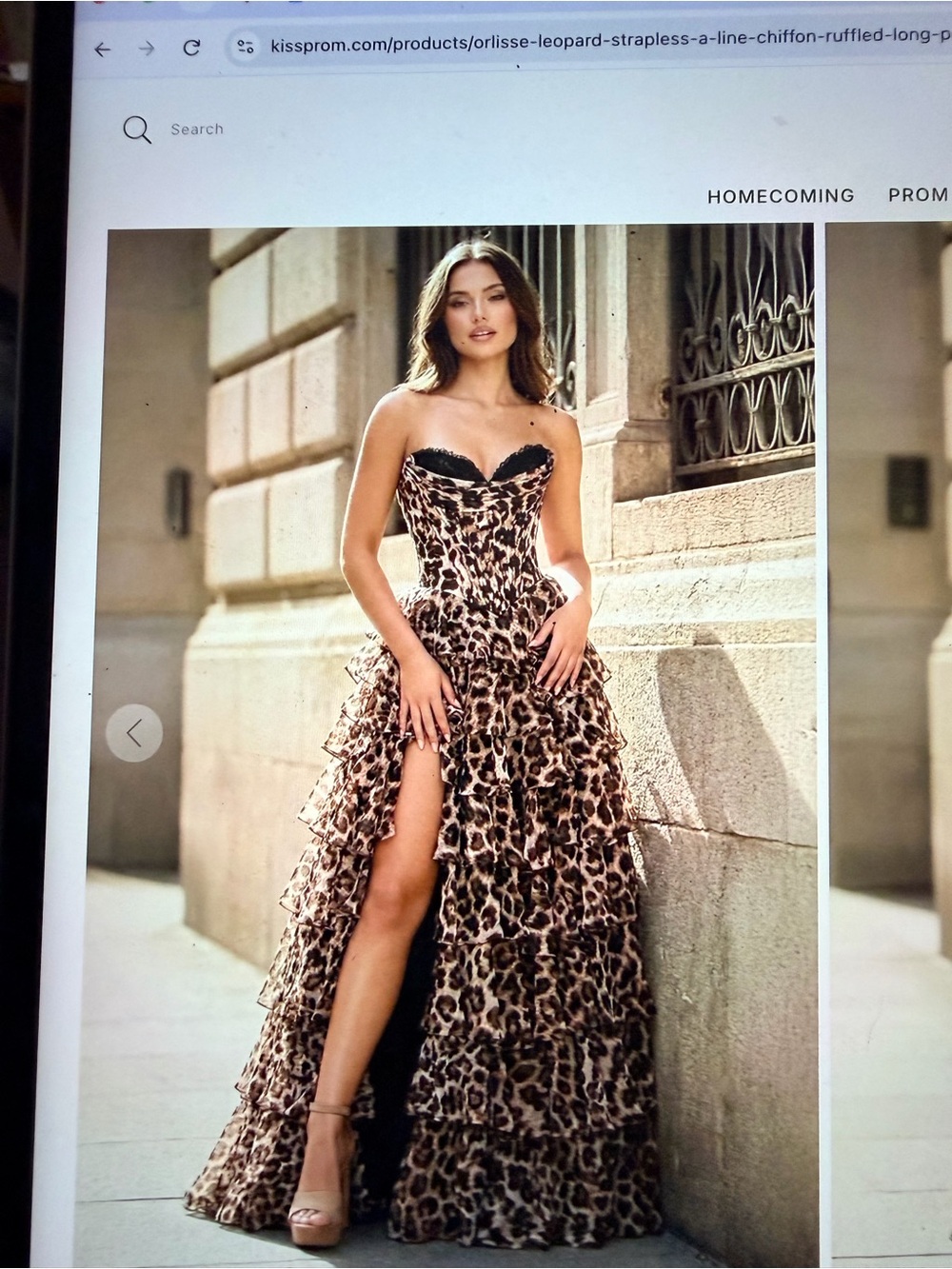 Kissprom Leopard Print Strapless Ruffled Gown with Black Trim worn once